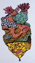 Eko Nugroho , Mask series #1, 2012, Machine embroidery rayon thread on fabric backing, wire, 225 x 140 cm | 88.58 x 55.12 in, # NUGR0088 