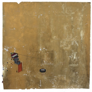 William Cordova, beyond colonialism (notes from bell hooks), 2011, graphite, ink, photo collage, gold leaf on paper, 91,5 x 91,5 cm | 36.02 x 36.02 in, # CORD0179 
