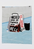 Eko Nugroho, The World Words series (Wicked Shall be Turned Into Hell), 2012, Machine embroidered rayon thread on fabric backing, 132 x 106 cm | 51.97 x 41.73 in, # NUGR0169 