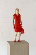 Stephan Balkenhol, Woman in red dress and with red handbag, 2013, Coloured wawa wood, 168 x 24 x 30 cm | 66.14 x 9.45 x 11.81 in, # BALK0004 