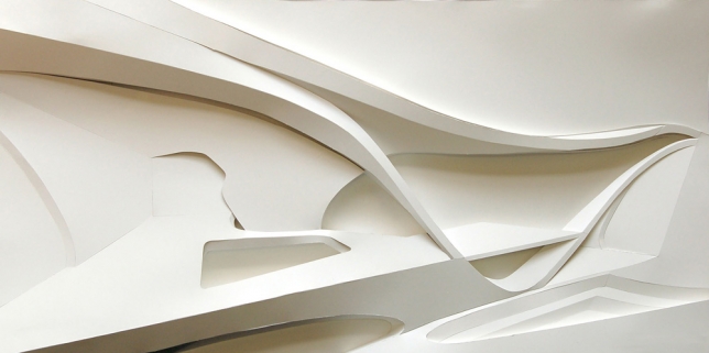 Zaha Hadid, Private Residence, San Diego, California, Ref: 1084_RM_001, 2002-ongoing, Card relief in plexi box, 61 x 121 x 25 cm / 24 x 47 x 9 in 