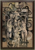 Anton Henning, Komposition mit Pin-ups No. 1 (AH 2011-016), 2011, Öl auf Leinwand | oil on canvas 181 cm x 120,2 cm, Gerahmt | framed: 191 x 222 x 8 cm | 75.2 x 87.4 x 3.15 in , HENN0344 
