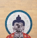 Tenzing Rigdol, The 14th Dalai Lama, collage, photographs and silk brocade, 122 x 122 cm, RIGD0005 