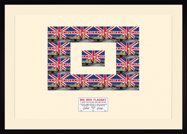 Gilbert & George, BIG BEN FLAGSKY, from the series: Urethra Postcard Pieces, 2009, mixed media, unique, signed and dated, 123 x 88 cm | 48.43 x 34.65 in, GILB0041 