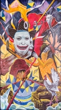 Rodel Tapaya, The Origin of Laughter, 2016, Acrylic on canvas , 183 × 102 cm , TAPA0131 