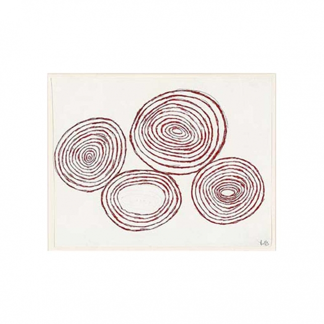 Louise Bourgeois, Protéger les fils contre leurs pères, 1998 , red ink and pencil on paper, 22,9 x 29,8 cm 